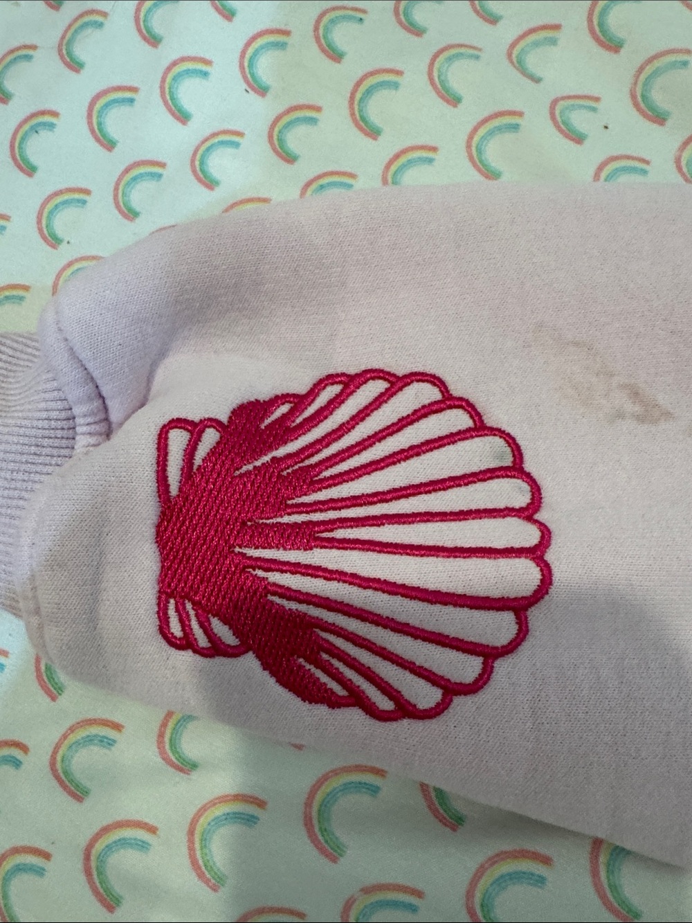 Girls' Light Pink Hooded Sweatshirt with Hot Pink Palm Motif - Picture 3 of 15